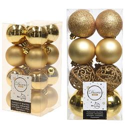 Foto van Kerstversiering kunststof kerstballen goud 4-6 cm pakket van 32x stuks - kerstbal