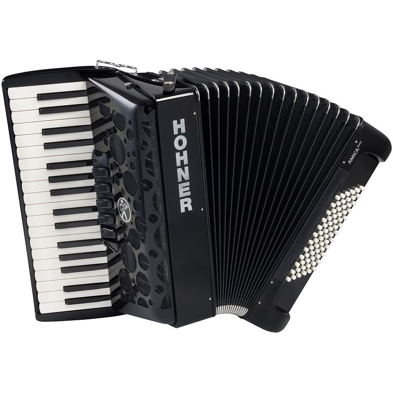 Foto van Hohner amica forte iii 72 zwart, silent key accordeon