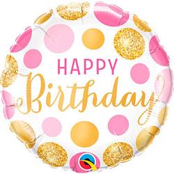 Foto van Folat folieballon happy birthday 45 cm wit/roze/goud