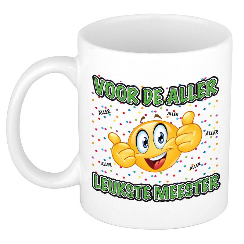 Foto van Cadeau mok/beker - voor de aller leukste meester - wit - 300 ml - feest mokken