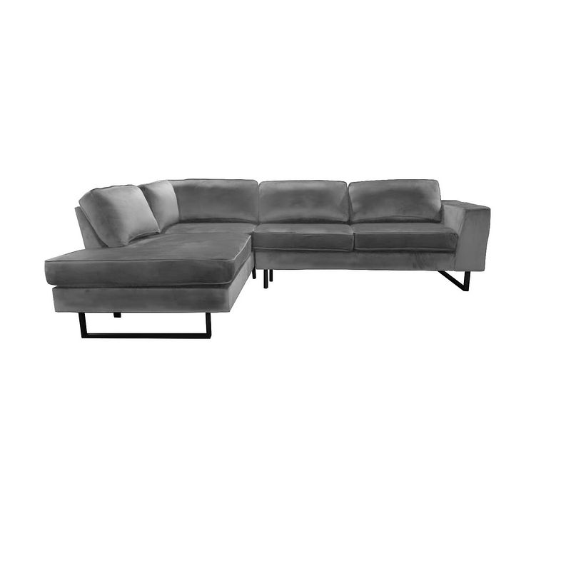 Foto van Hoekbank design puckerto 290cm bank velvet grijs hoek loungebank links bankstel