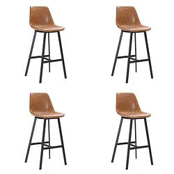 Foto van Bronx71 industriële barkruk lauren cognac pu leer 76 cm - barkrukken set van 4.