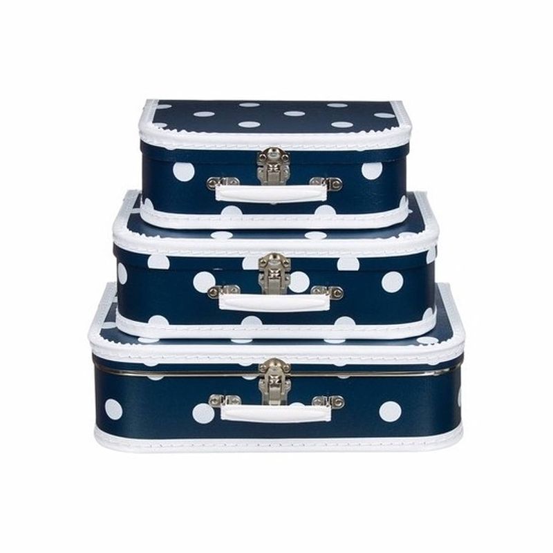 Foto van Speelgoedkoffertje navy polka dot 25 cm - kinderkoffers