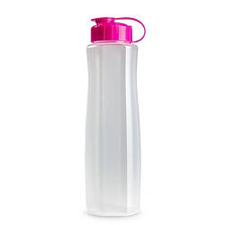 Foto van Kunststof waterfles 1500 ml transparant met dop roze - drinkflessen