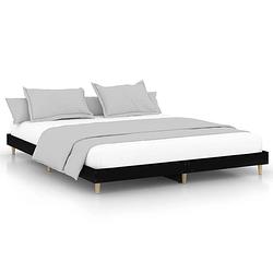 Foto van The living store bedframe - houten - zwart - 203x153x20 cm - poten - multiplex lattenbodem