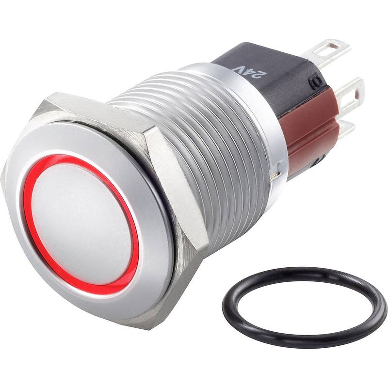 Foto van Tru components tc-7495000 tc-gq16-kh-11e/j/r/12v/c vandalismebestendige drukschakelaar 48 v/dc 2 a 1x uit/(aan) moment rood ip65 1 stuk(s)