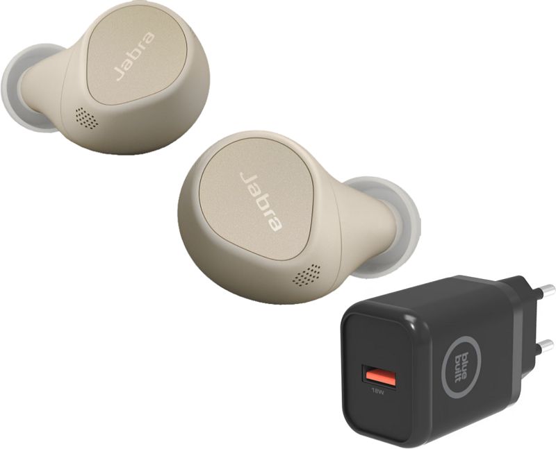 Foto van Jabra elite 7 pro goud beige + bluebuilt oplader 18w