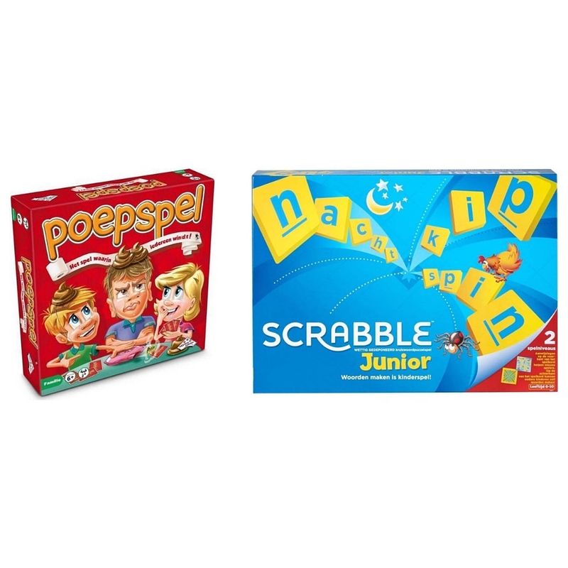 Foto van Spellenbundel - 2 stuks - poepspel & mattel scrabble junior