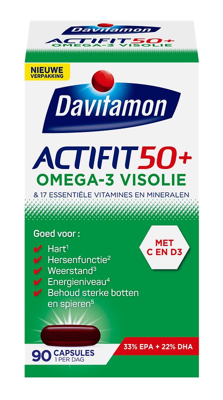 Foto van Davitamon actifit 50+ omega3 visolie capsules, 90 stuks bij jumbo