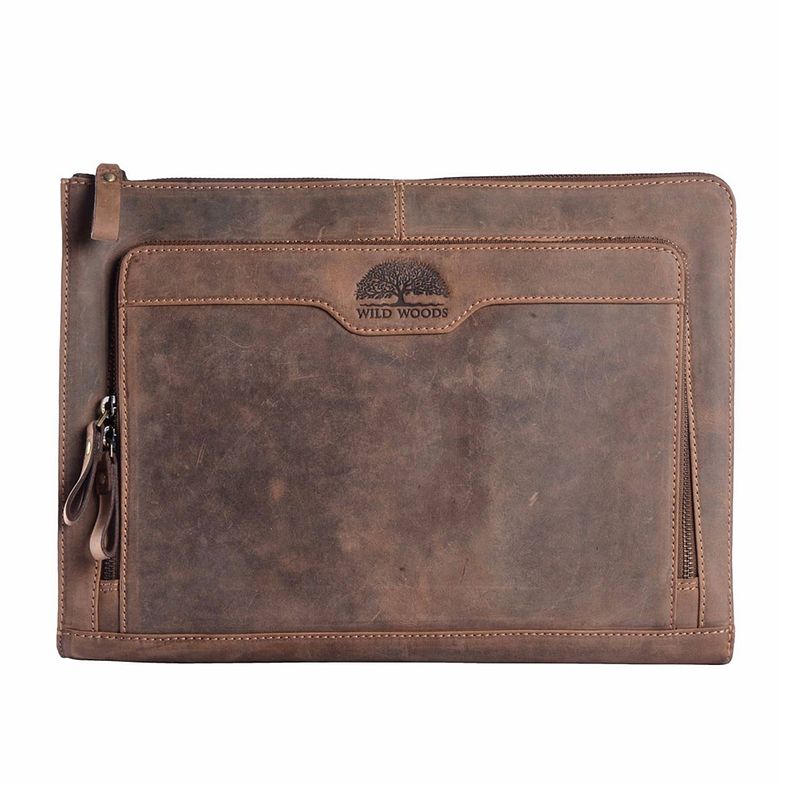 Foto van Wild woods 13 inch leren laptop sleeve met opbergvakken - tablettas - buffelleer - vintage lichtbruin