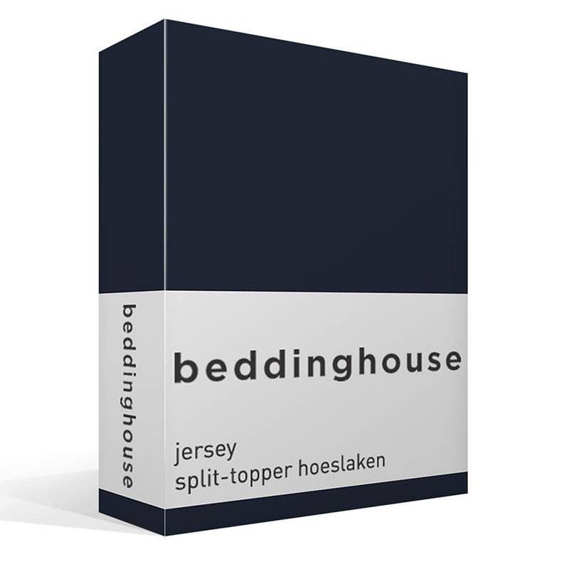 Foto van Beddinghouse jersey split-topper hoeslaken - 100% gebreide jersey katoen - 2-persoons (140x200/220 cm) - navy