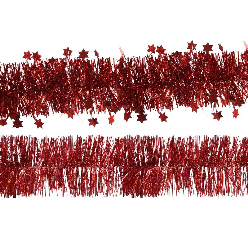 Foto van Decoris folie kerstslingers 2x stuks - rood - kunststof - 270 cm - kerstslingers