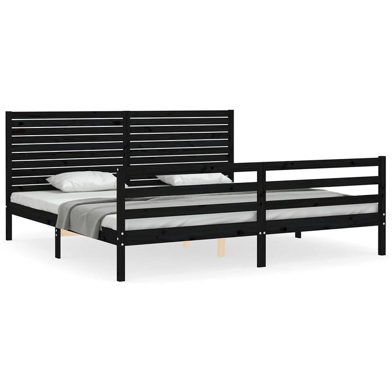 Foto van Vidaxl bedframe met hoofdbord massief hout zwart 6ft super king