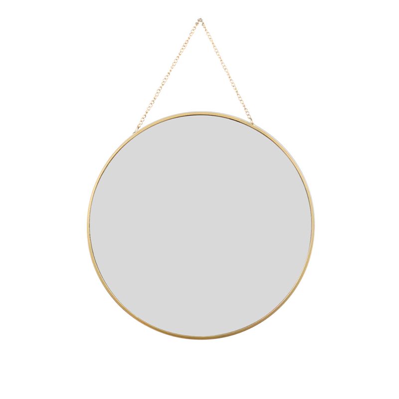 Foto van Orange85 spiegel - rond - met ophangketting - wandspiegel - goud - diameter 29 cm - glas