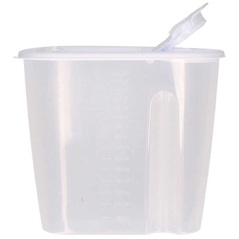 Foto van Excellent houseware voedselcontainer strooibus - wit - 1,5 liter - kunststof - 19,5 x 9,5 x 17 cm - voorraadpot