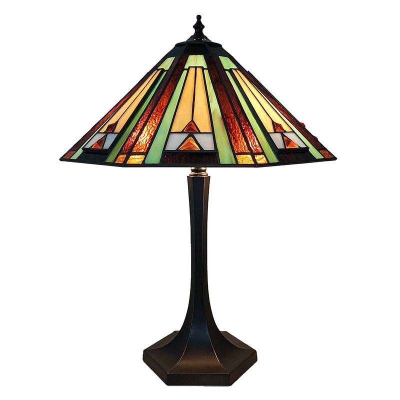 Foto van Lumilamp tiffany tafellamp ø 41*54 cm groen bruin glas zink tiffany bureaulamp tiffany lampen glas in lood groen