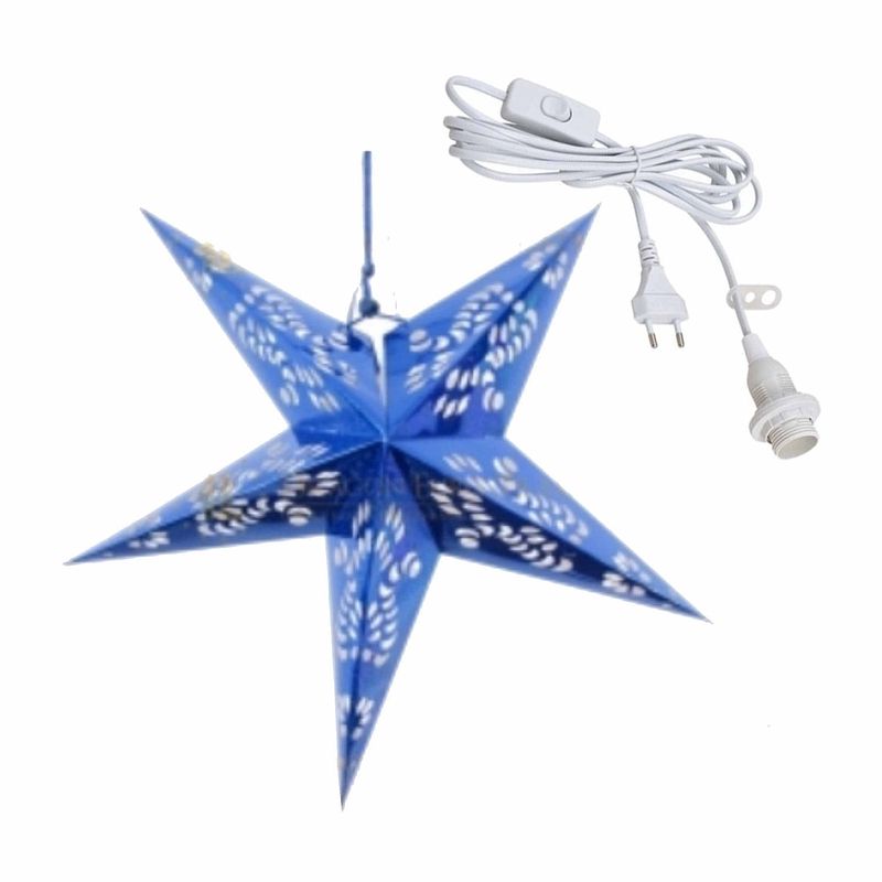 Foto van Kerstversiering blauwe kerststerren 60 cm inclusief lichtkabel - kerststerren