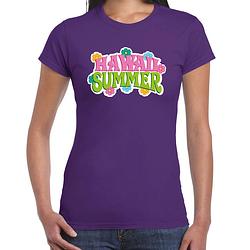 Foto van Hawaii summer t-shirt paars voor dames xl - feestshirts