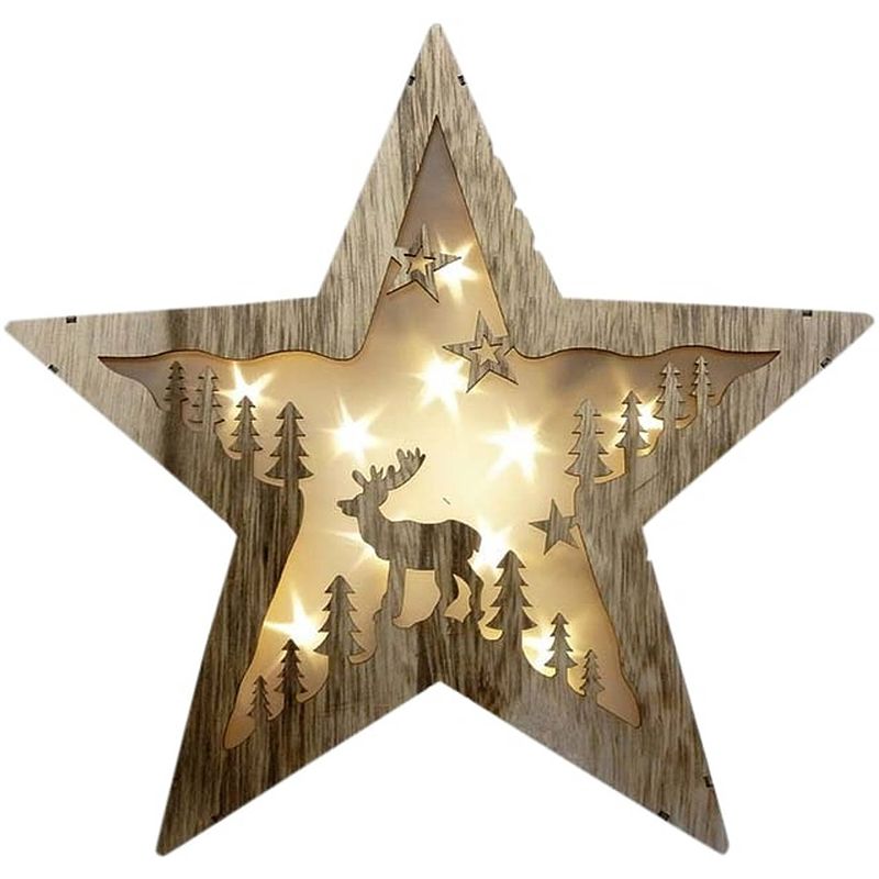 Foto van Peha kerstster 10 led 30 cm hout bruin