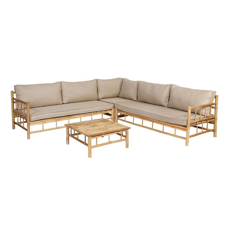 Foto van Exotan bamboo hoek loungeset - hoek loungebank + koffietafel - incl. kussens