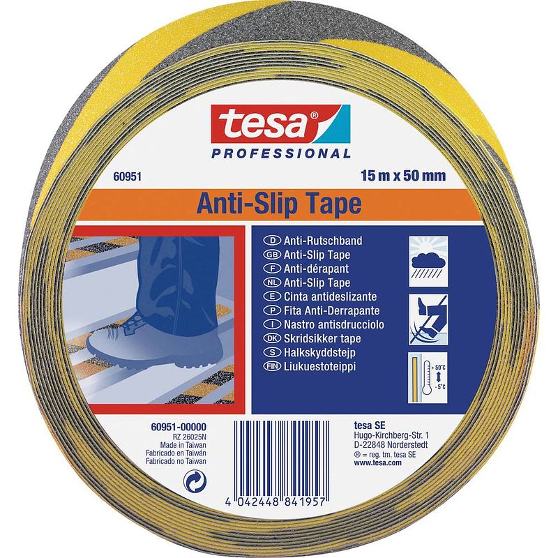 Foto van Tesa 60951-00000-00 anti-sliptape tesa professional zwart, geel (l x b) 15 m x 50 mm 1 stuk(s)