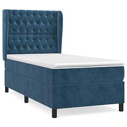 Foto van The living store bed donkerblauw fluweel 203x83x118/128 cm - pocketvering - middelhard