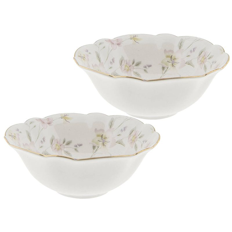 Foto van Haes deco - set van 2 soepkommen / mueslischalen - ø 15x6 cm / 350 ml - wit - porselein - tableware flowers