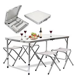 Foto van Maxxgarden opvouwbare picknicktafel - biertafel met banken - vouwtafel - campingtafel set - wit - 120 x 70cm