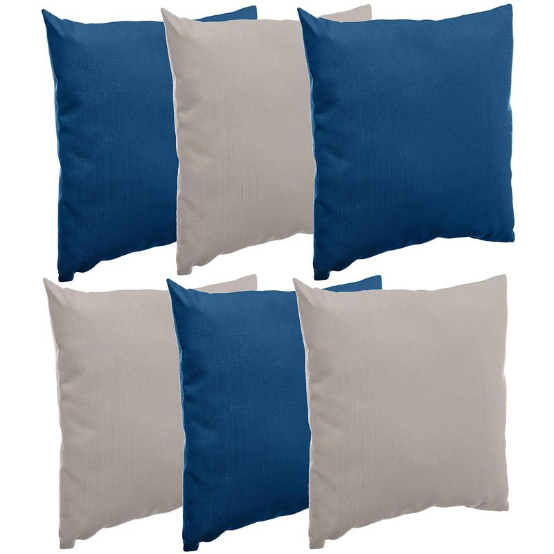 Foto van Bank/sier/tuin kussens voor binnen/buiten set 6x stuks indigo blauw/taupe 40 x 40 cm - sierkussens