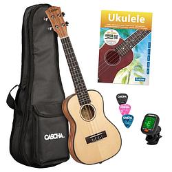 Foto van Cascha hh 2152 nl concert ukelele massief spar bovenblad + gigbag, tuner, boek