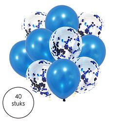 Foto van Ballonnenset blauw - confetti ballonnen - 40 stuks inclusief lint