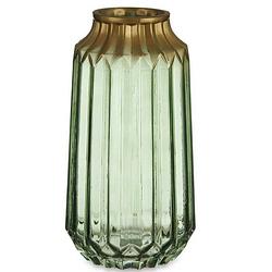 Foto van Bloemenvaas - luxe deco glas - groen transparant/goud - 13 x 23 cm - vazen