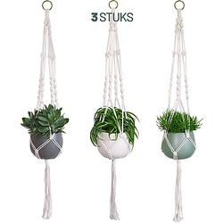 Foto van Gadgy plantenhanger macramé 3 stuks - luxe gevlochten touw katoen - plantenpot ophangen - hangpot