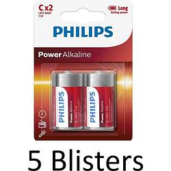 Foto van 10 stuks (5 blister a 2st) - philips power c/lr14 alkalinebatterij