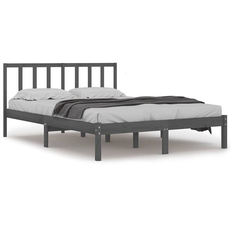 Foto van The living store houten bedframe - 120 x 190 cm - grijs - massief grenenhout