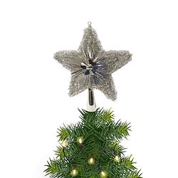 Foto van Kerstboom piek/topper ster kunststof glitters zilver 23 cm - kerstboompieken
