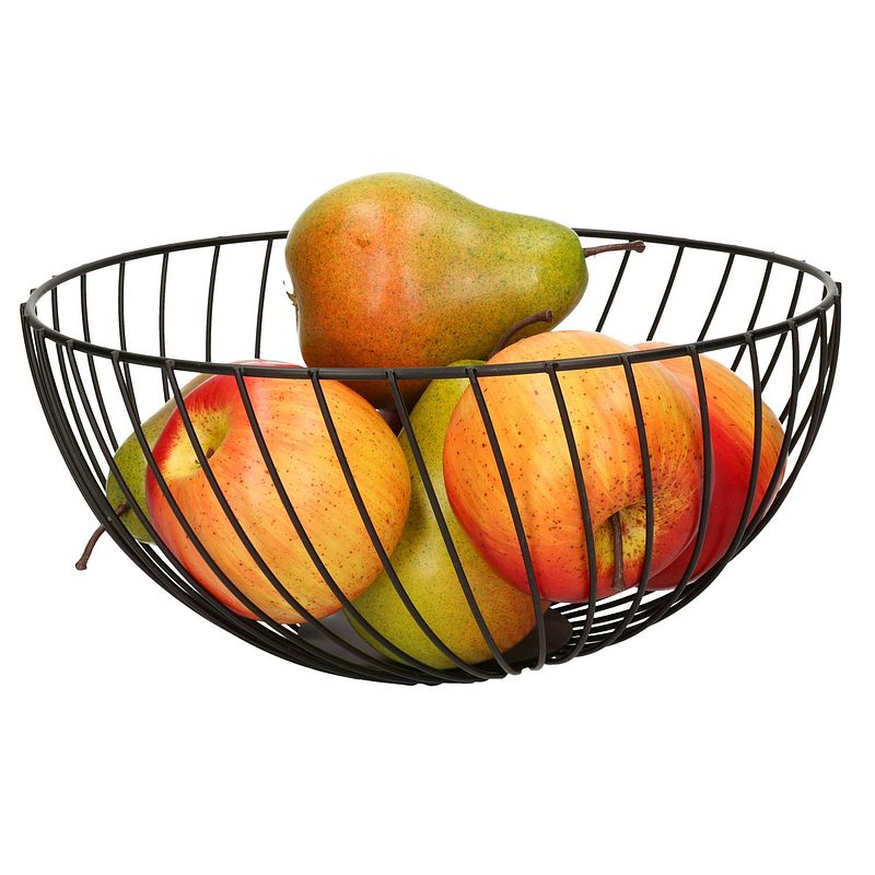 Foto van Metalen fruitmand/fruitschaal zwart rond 25 cm - fruitschalen