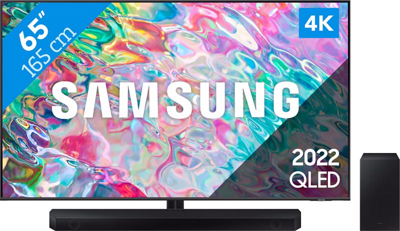 Foto van Samsung qled 65q74b (2022) + soundbar