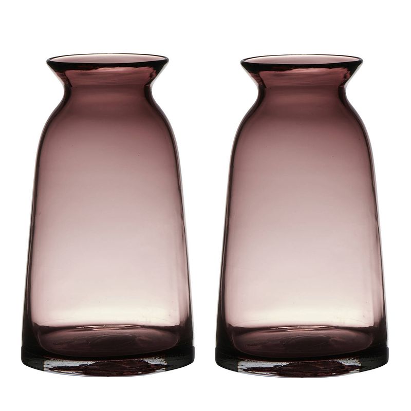 Foto van Set van 2x stuks transparante home-basics roze glazen vaas/vazen 23.5 x 12.5 cm - vazen