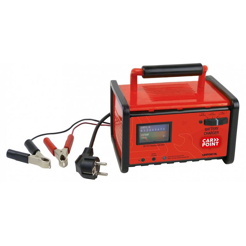 Foto van Carpoint acculader 230v - 6/12v 18 cm rood