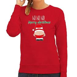 Foto van Bellatio decorations foute kersttrui/sweater dames - kerstman - rood - merry christmas xs - kerst truien