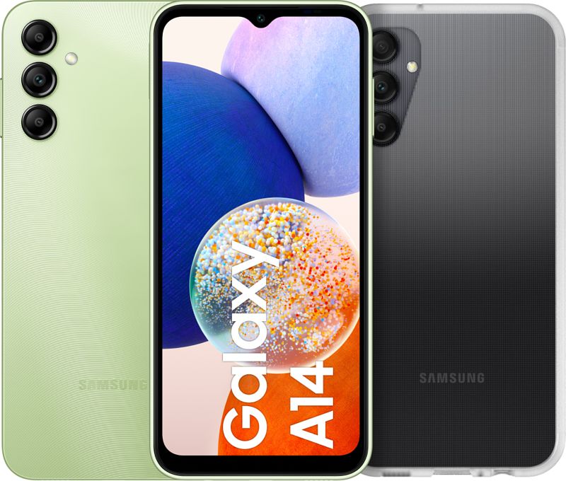 Foto van Samsung galaxy a14 64gb groen 4g + otterbox react back cover transparant