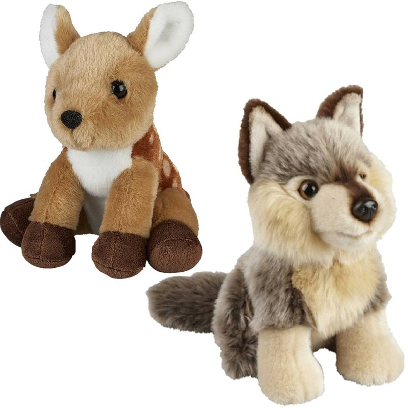 Foto van Knuffeldieren set wolf en hertje pluche knuffels 18 cm - knuffeldier