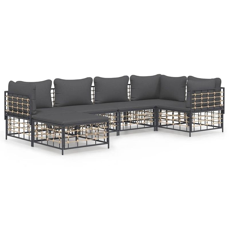 Foto van Vidaxl 6-delige loungeset met kussens poly rattan antracietkleurig