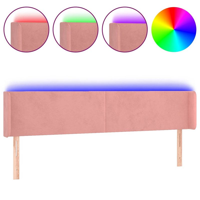 Foto van The living store hoofdbord led roze - fluweel - 203x16x78/88 cm - verstelbare hoogte