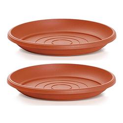 Foto van Opvangschaal/onderschaal bloempot/plantenpot - 2x - terracotta - rond - dia 25 cm - plantenpotten