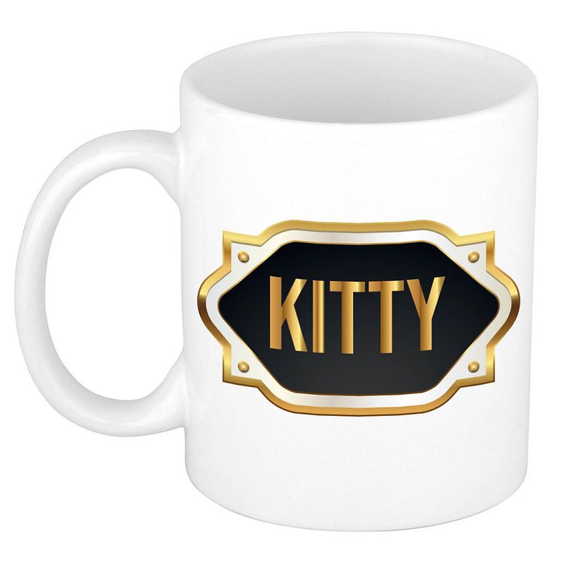 Foto van Naam cadeau mok / beker kitty met gouden embleem 300 ml - naam mokken