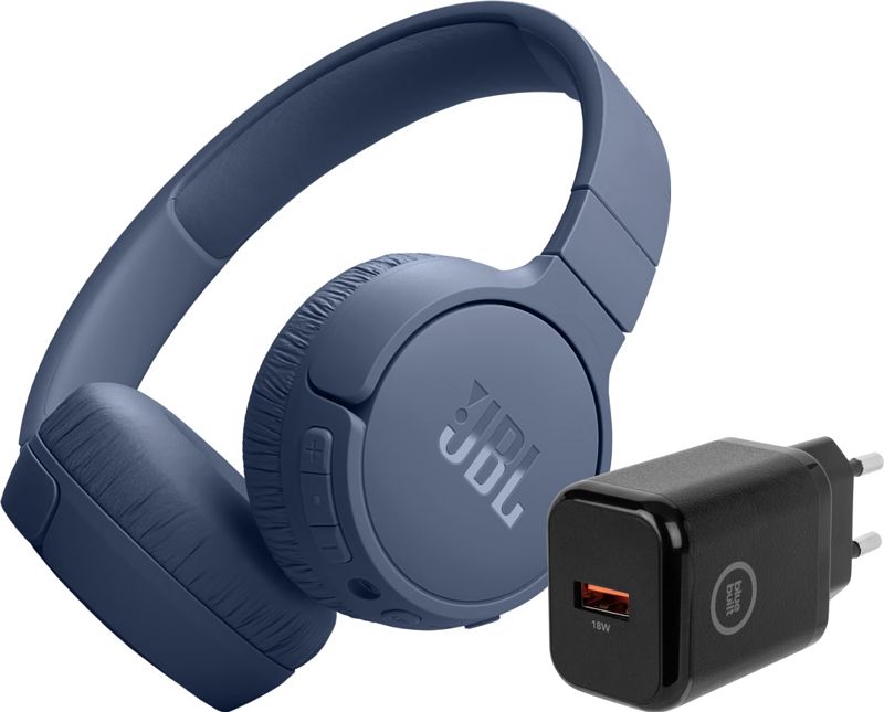 Foto van Jbl tune 670nc blauw + bluebuilt quick charge oplader met us