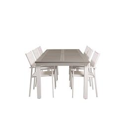 Foto van Albany tuinmeubelset tafel 100x224/324cm en 6 stoel santorini wit, grijs.