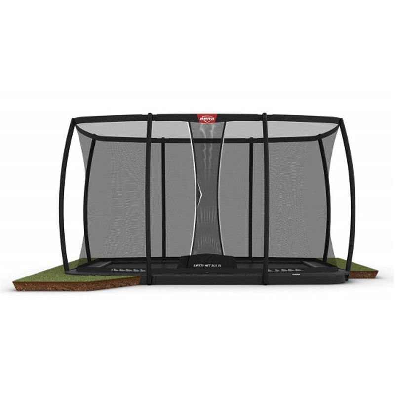 Foto van Berg trampoline ultim champion met safetynet deluxe xl - flatground - 410 x 250 - grijs - met airflow pro springmat